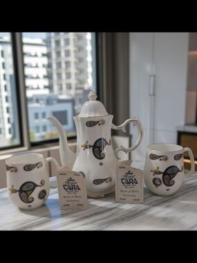 Royal Tara fine bone china coffee set in the highly collectible Book of Kells